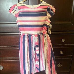 Striped Pink and Blue Casual Kids Dress